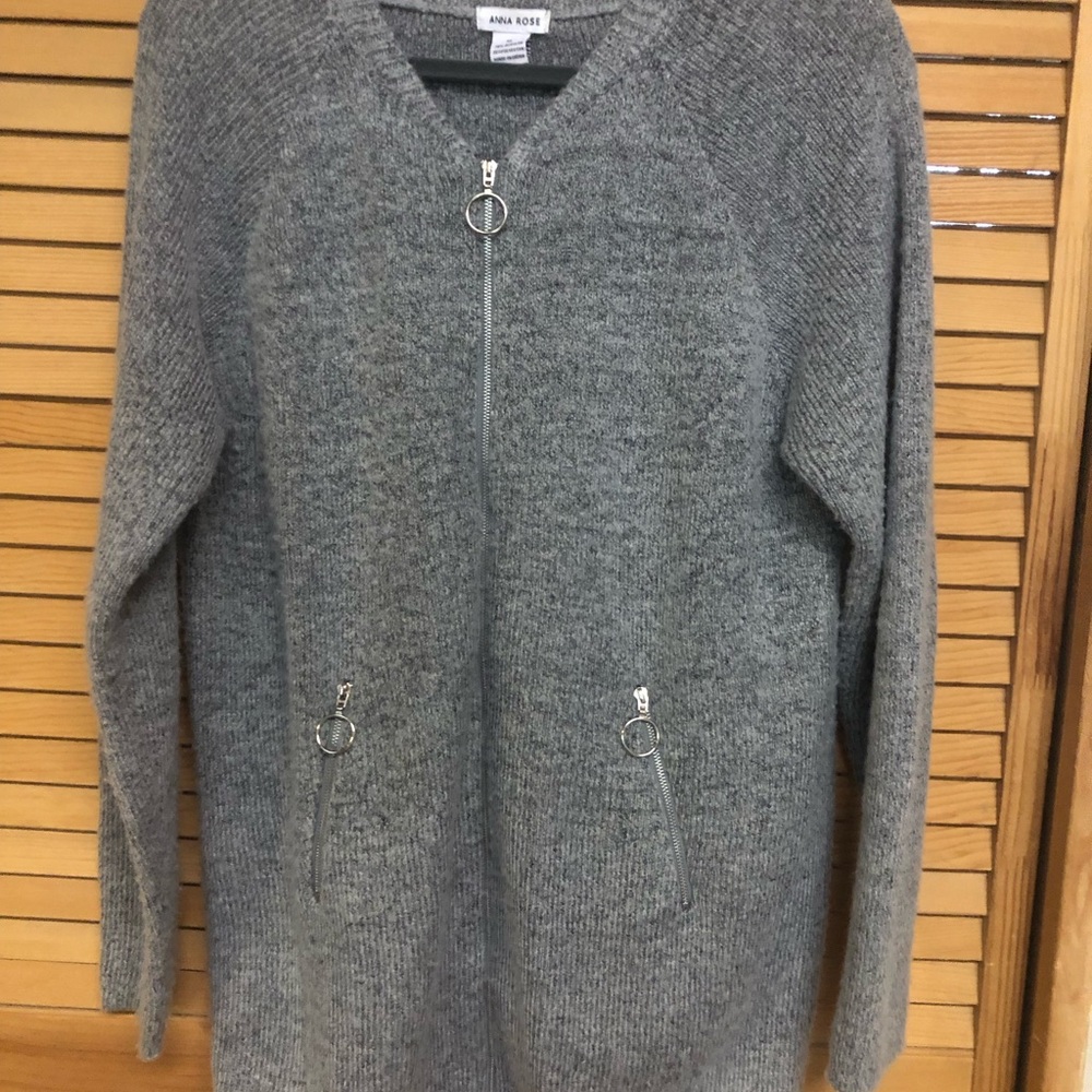 Hannah Rose Gray Zip-Up Knit Cardigan Sweater